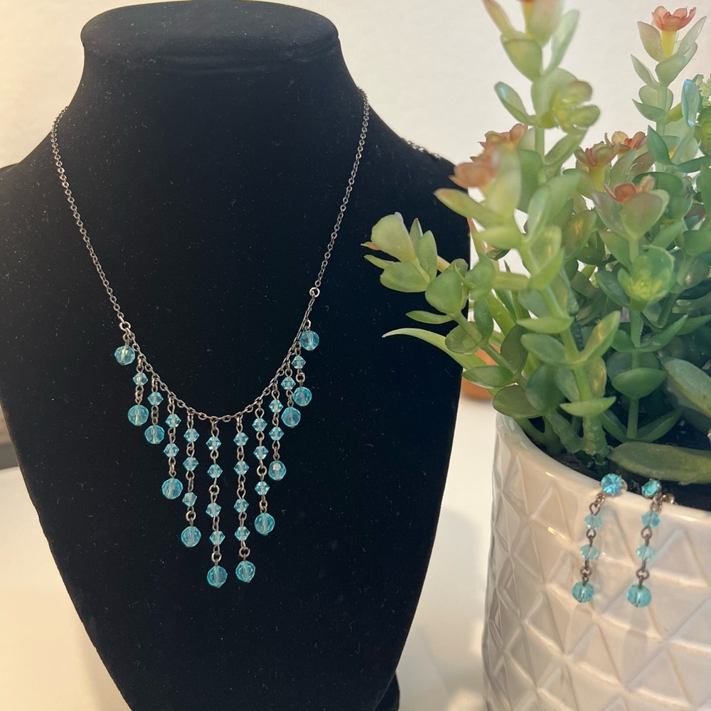 Elegant Blue Beaded Necklace and Earring Set